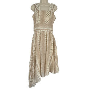 Vtg Handmade Womens Dress Asymmetrical Hem Polka Dot Cottage Milkmaid Size XS